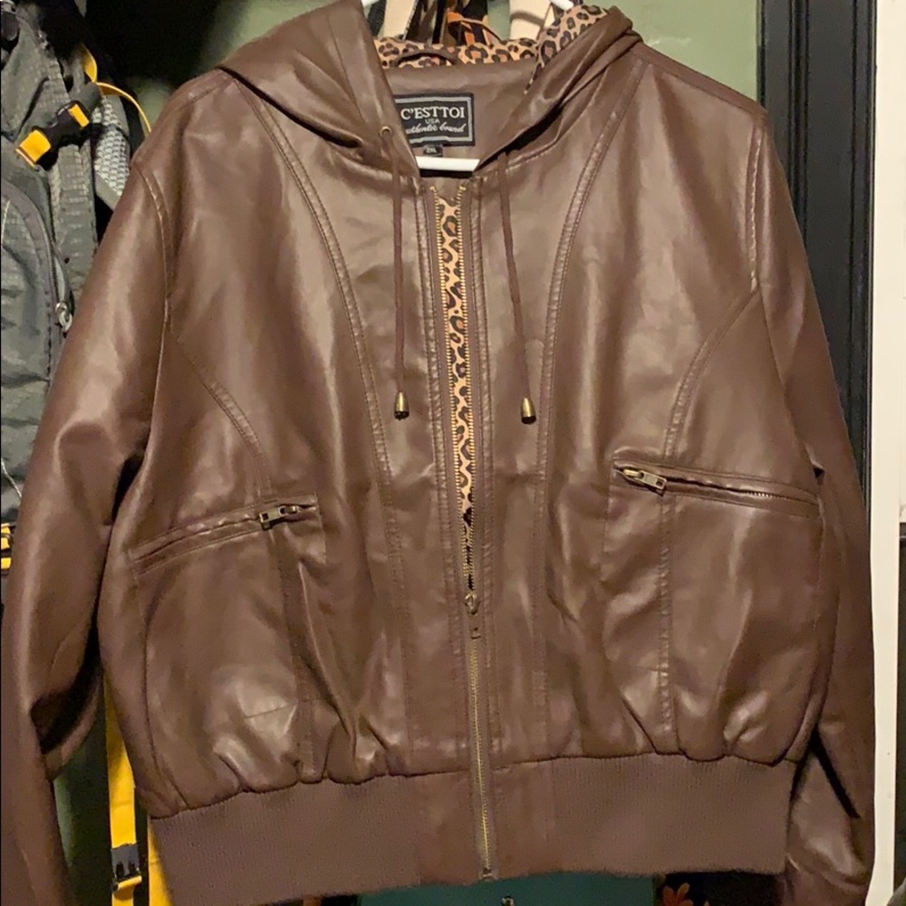 Faux leather bomber jacket